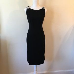 Black Sleeveless Cocktail Dress with white satin trim - Size 4 - simply elegant